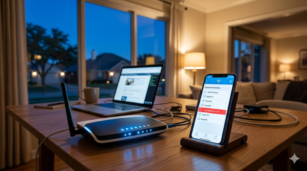 Dallas homeowner checking router devices